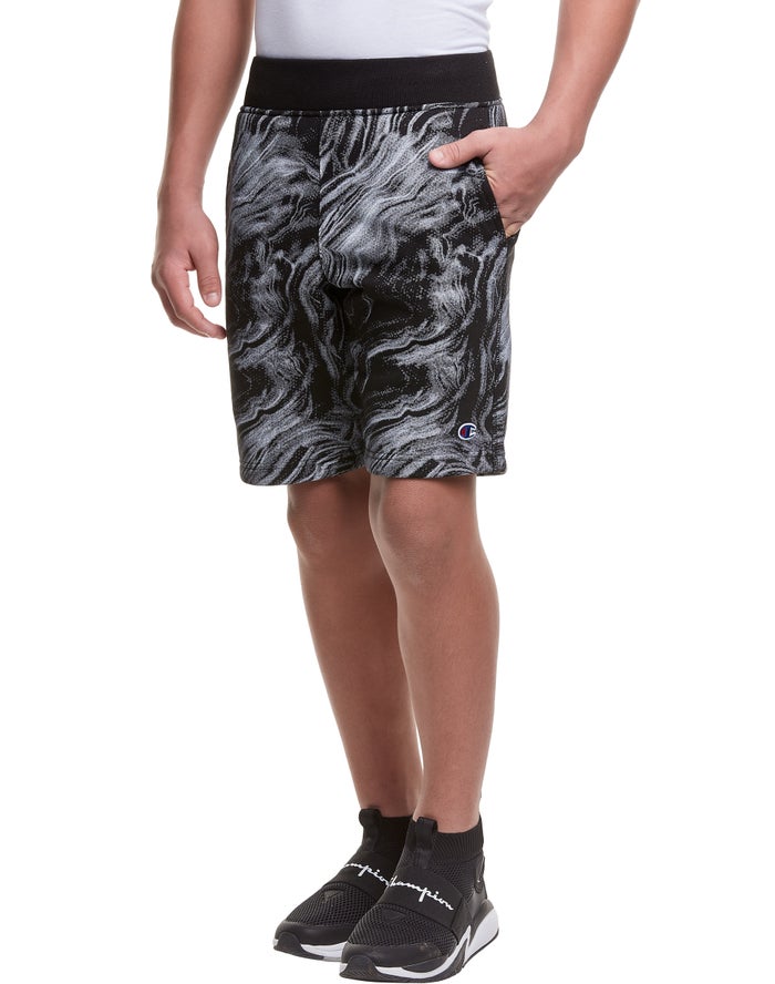 Champion Drenge Shorts Sort - Reverse Weave Fleece Marble Dye Print - Danmark ZLE-612507